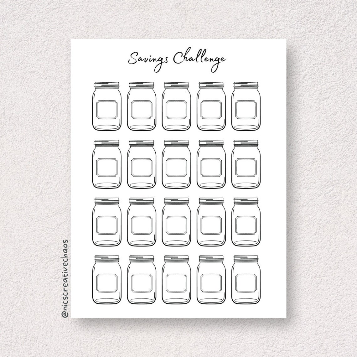 Mason Jar Savings Challenge, Printable Weekly Savings Challenge ...