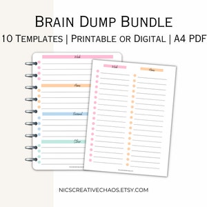 Printable To Do Lists, Brain Dump Printables, Checklists Priority Matrix Printables, Colorful List Templates 10 Pages Total, Planner Bundle