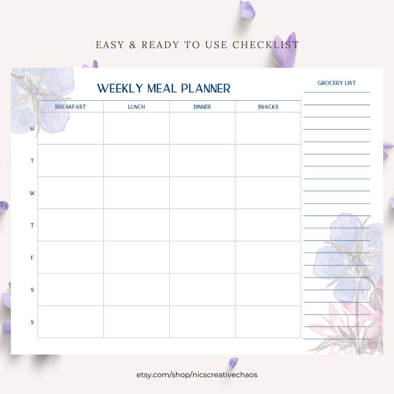Weekly Meal Planner Printable Grocery List Printable Template Meal Prep ...
