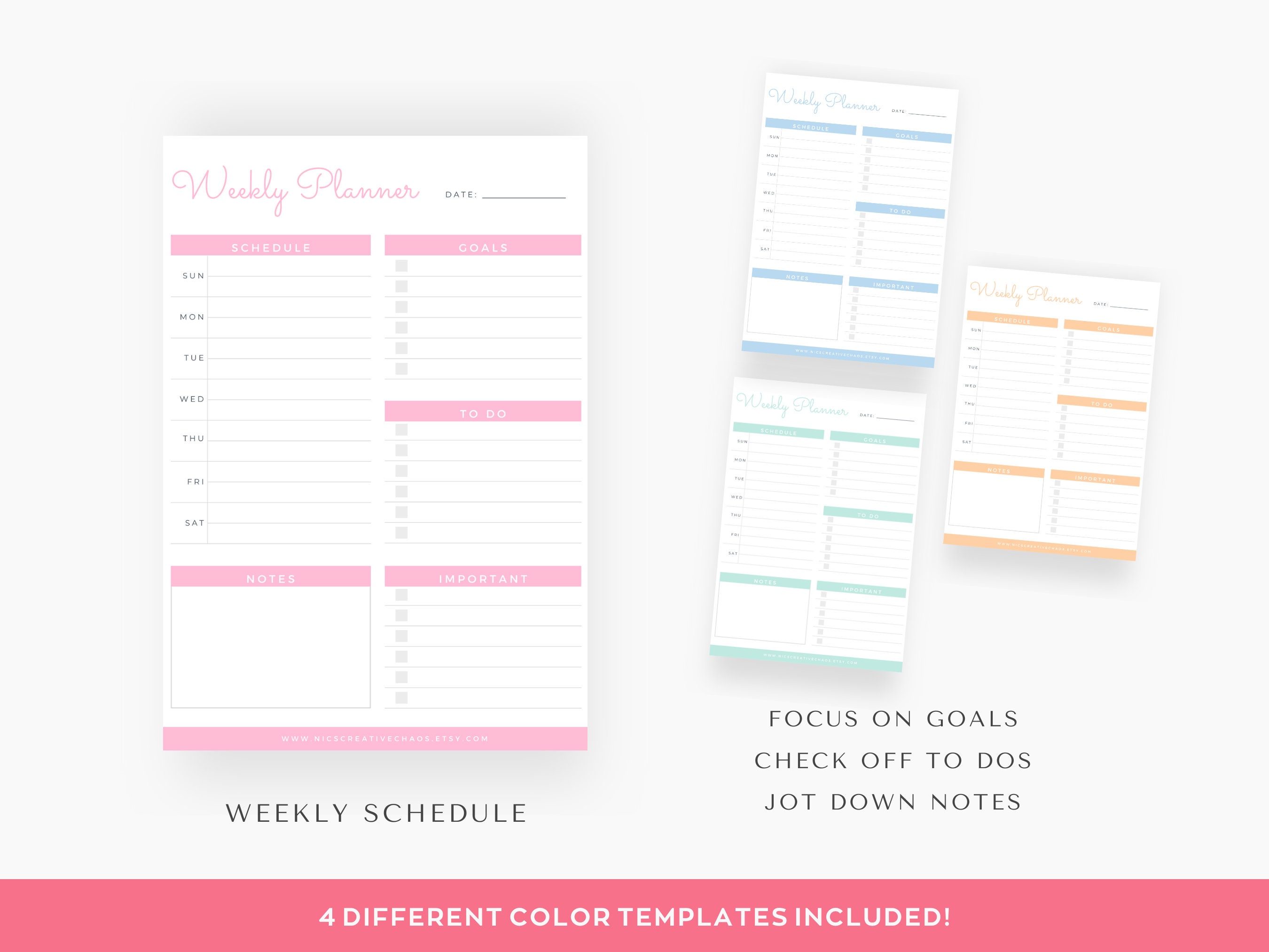 Printable & Digital Weekly Planner Template | Goals, to Do List, Notes ...