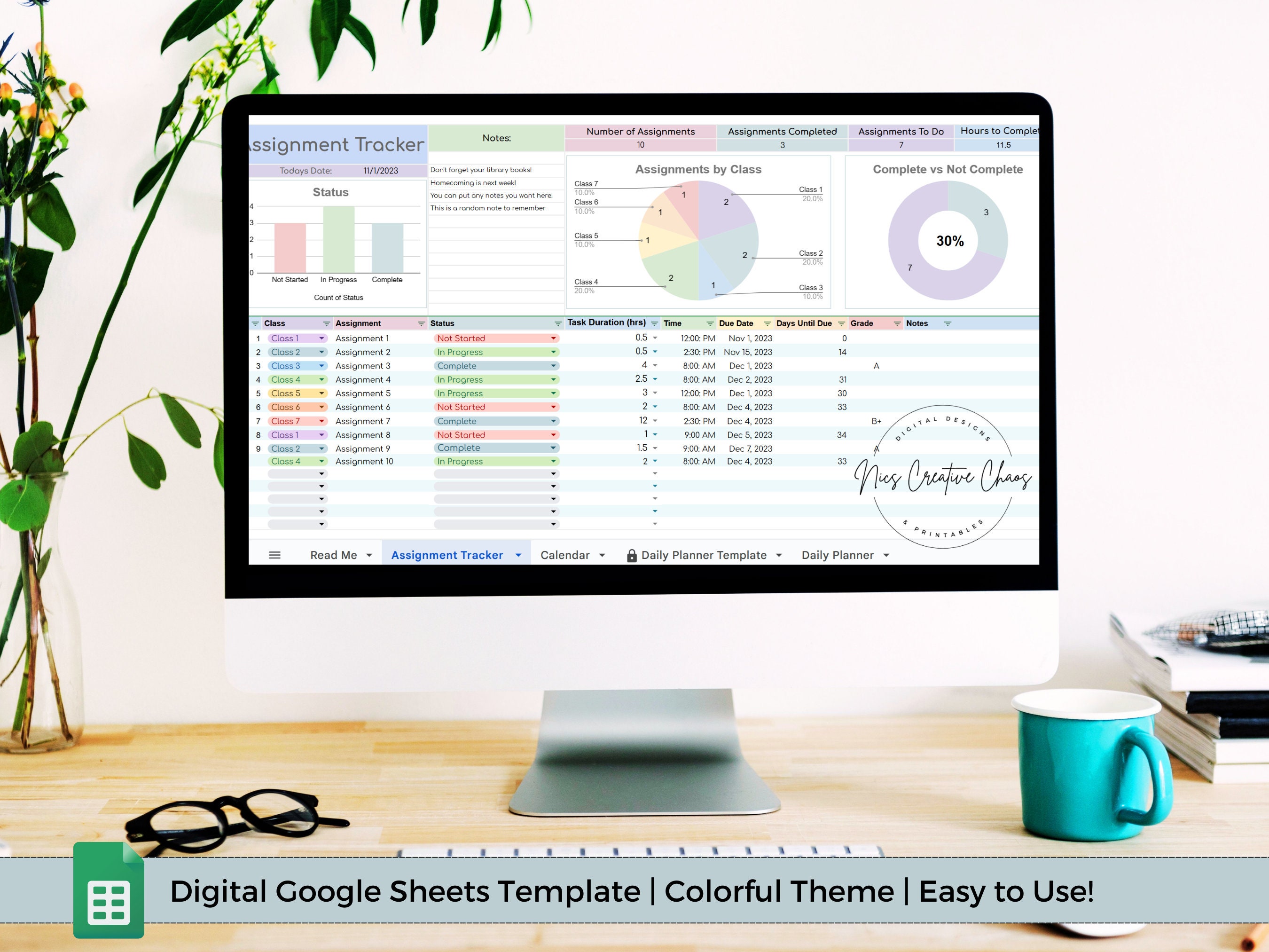 Google Sheets Assignment Tracker Spreadsheet Template, College ...
