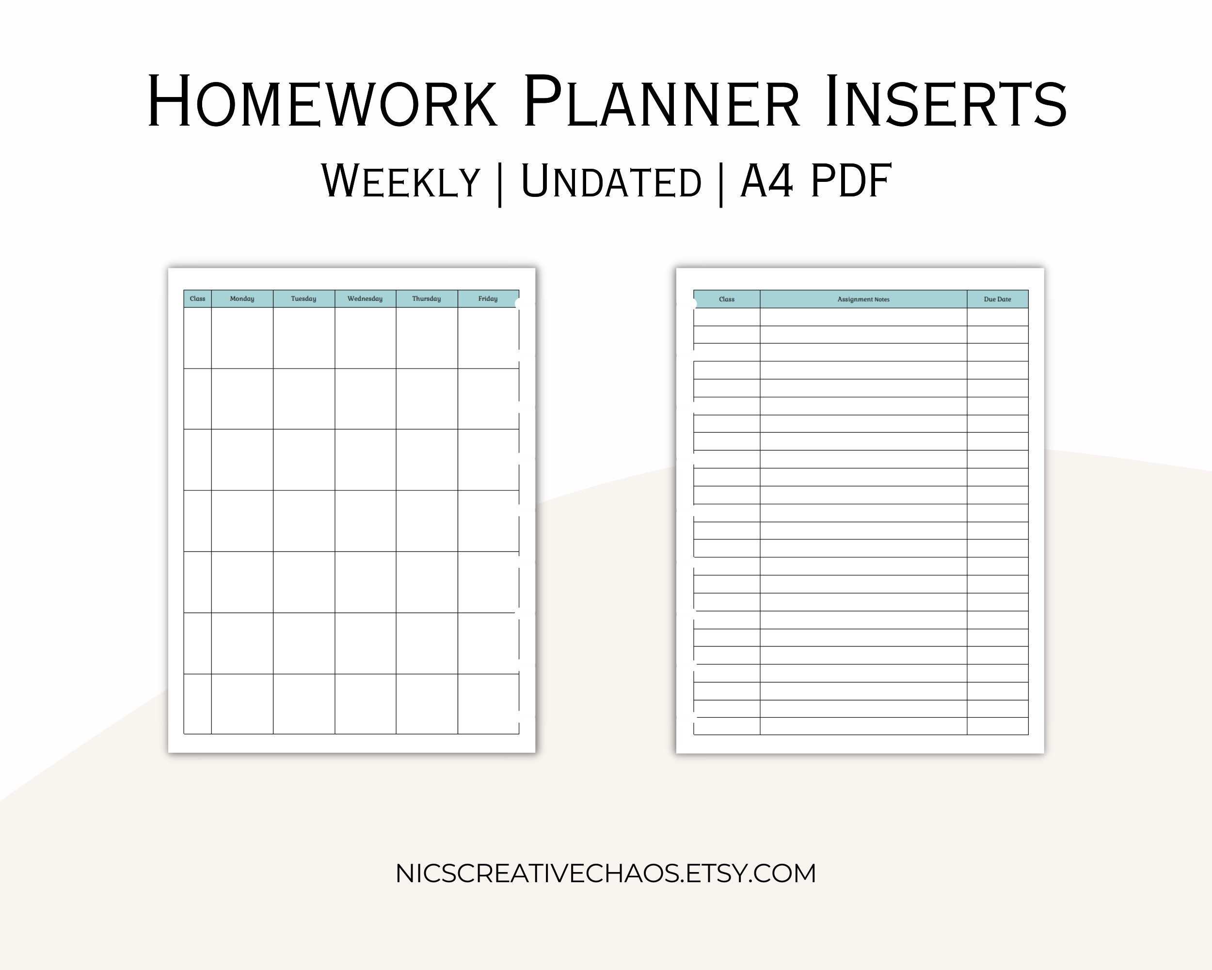 Printable Homework Assignment Tracker, Weekly College Planner, Homework ...