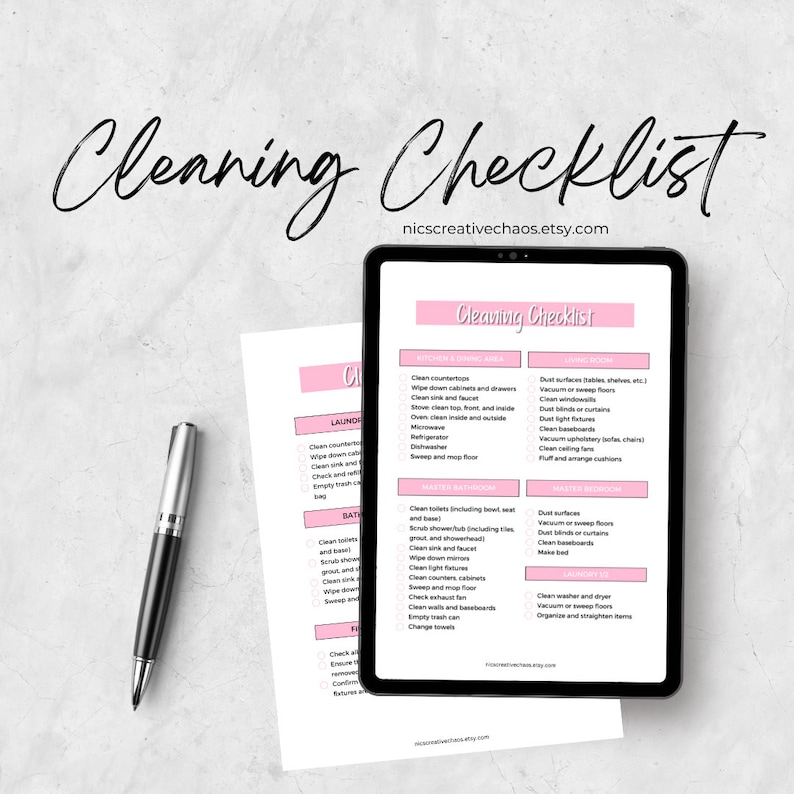 Printable Deep Cleaning Checklist Template, Prefilled Cleaning