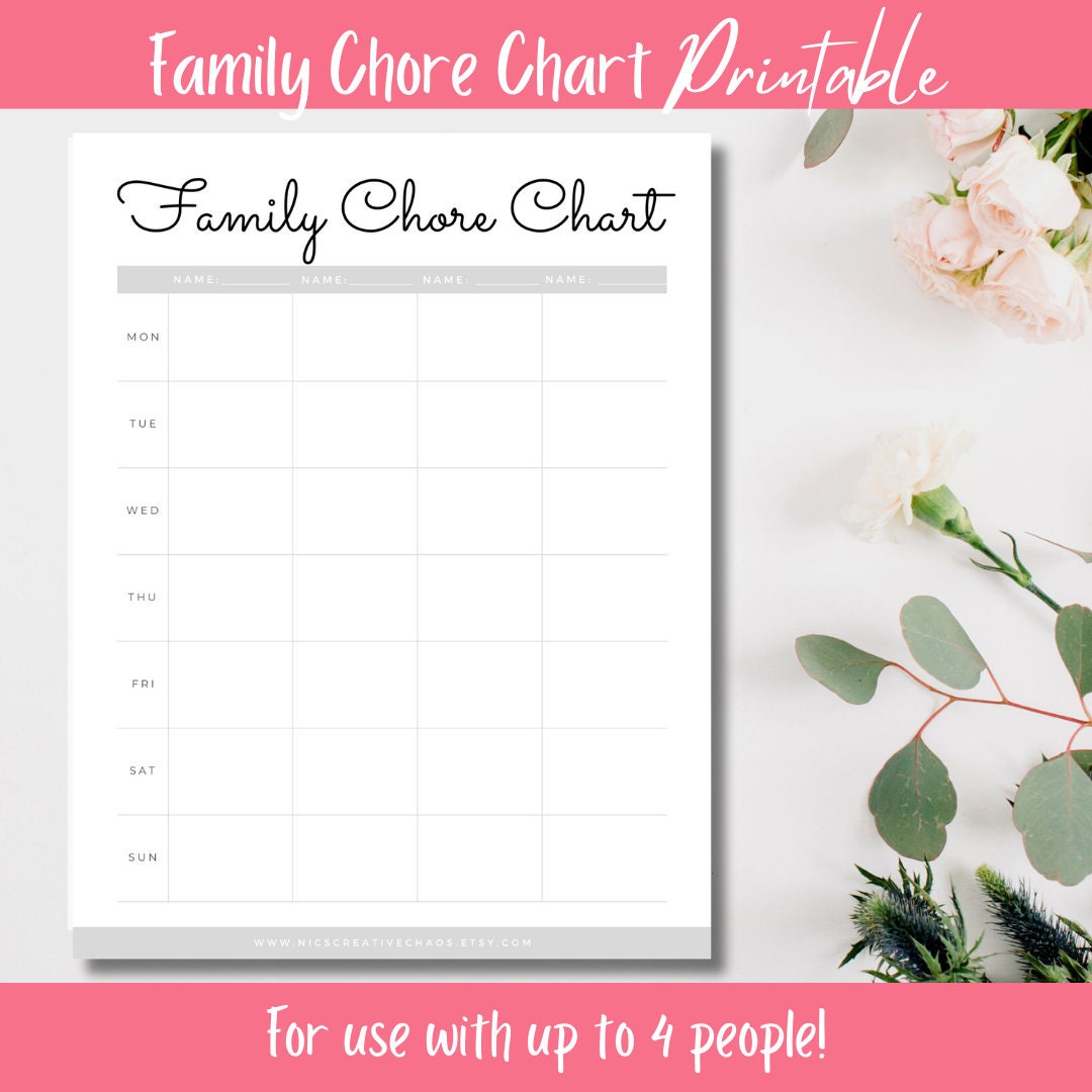 Family Chore Chart Printable, Routine Planning for Kids, Weekly ...