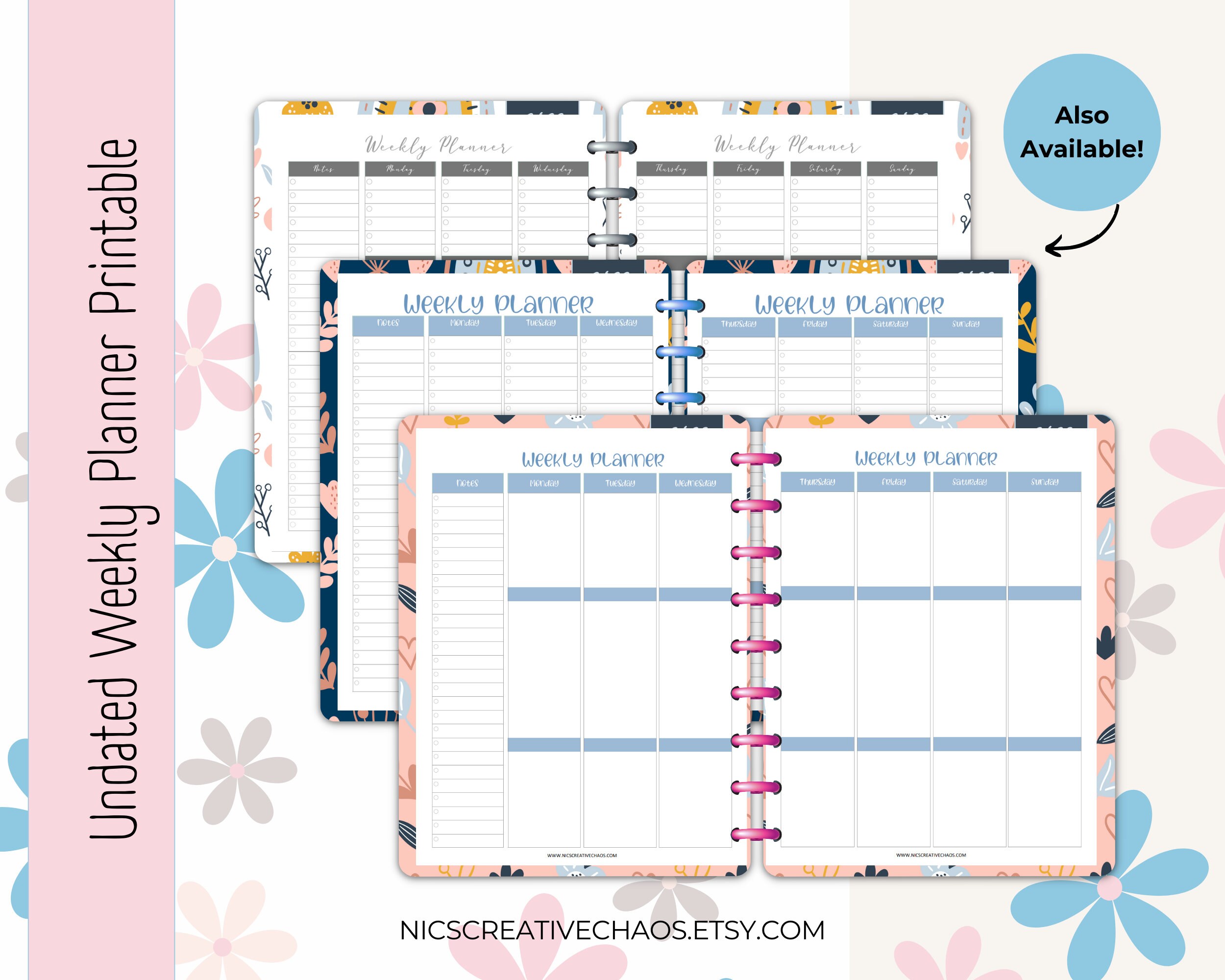 Undated Weekly Planner Printable, Vertical Weekly Planner, Printable ...