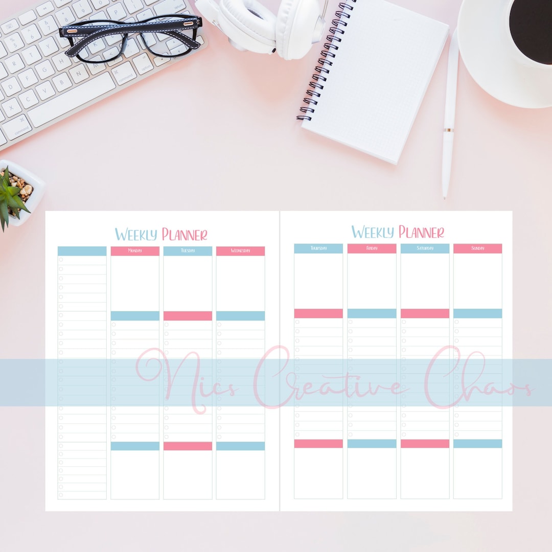Vertical Weekly Planner Printable With Notes and Checklists - Etsy