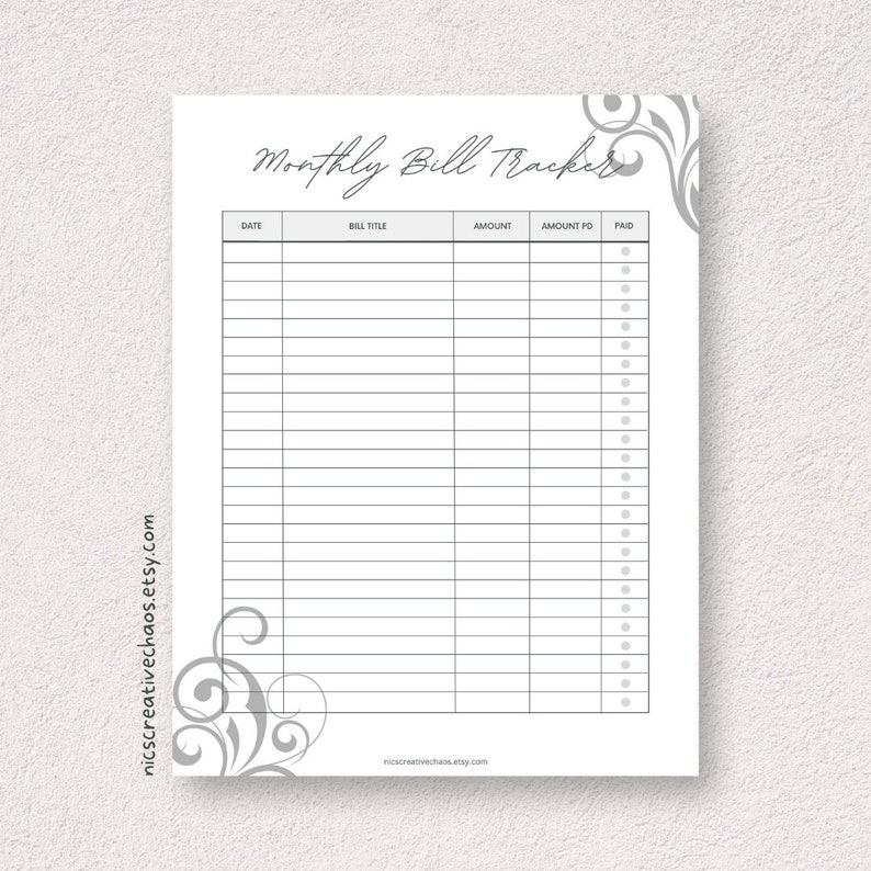 Monthly Bill Tracker, Printable Budget Sheet, Monthly Budget Planner ...
