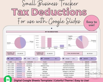 Tax Deduction Tracker Google Sheets Spreadsheet, Small Business Tax Deductions, Tax Prep, Small Business Management, Business Tax, Template