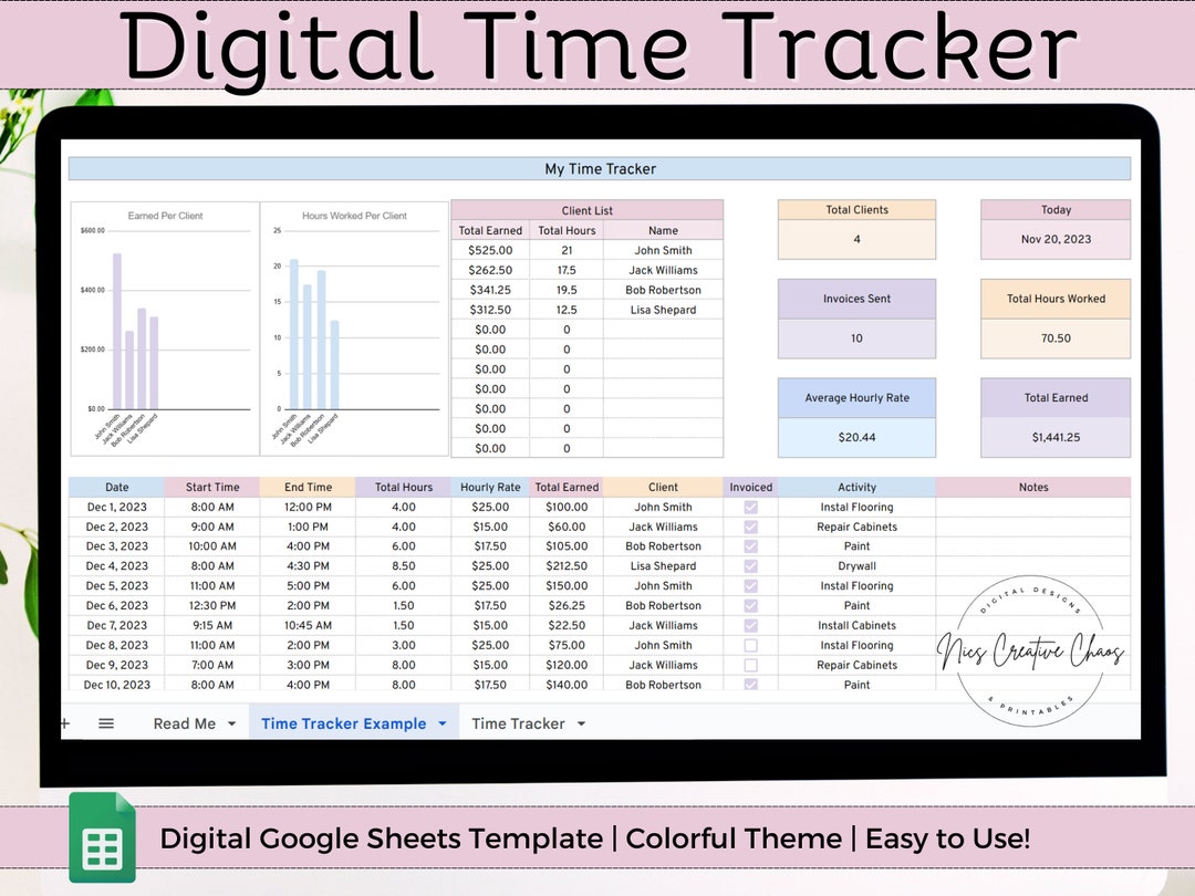 Time Tracker Google Sheets Spreadsheet, Excel Time Keeping Tracker