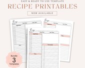 Printable Recipe Card Template Blank | Cooking Journal, Meal Planner Printable, Cooking Planner, Recipe Printable, Digital Recipe Card PDF