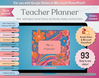Digital Teacher Planner Google Slides, Classroom Management, Lesson Plans, Monthly Calendar, Weekly Planning, Daily Schedule, Sticker Bundle