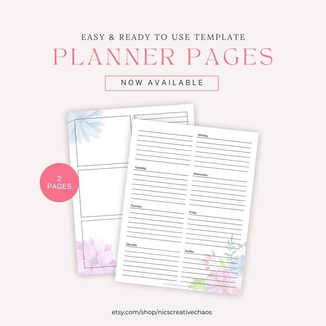 Weekly Dashboard Planner Printable Template Undated Dashboard Planner Inserts Spring Floral Pink