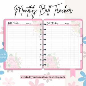 Printable Bill Tracker, Monthly Budget Template, Monthly Bills Tracker Printable, Bill Planner, Monthly Finance Log, Undated, 3 Page Sizes