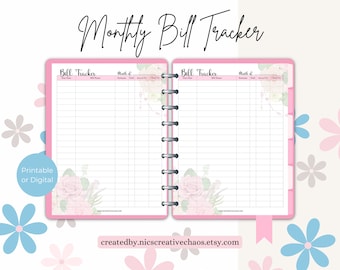 Printable Bill Tracker, Monthly Budget Template, Monthly Bills Tracker Printable, Bill Planner, Monthly Finance Log, Undated, 3 Page Sizes