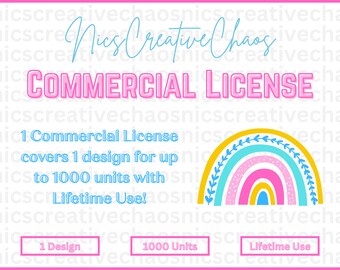 Commercial Use License for 1 Design SVG & PNG Cut Files and Designs up to 1000 Units