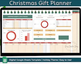 Christmas Planner, Google Sheets Christmas Tracker for Gifts, Budget, Holiday Cards, Digital Holiday Budget Planner, Christmas Gift Planner