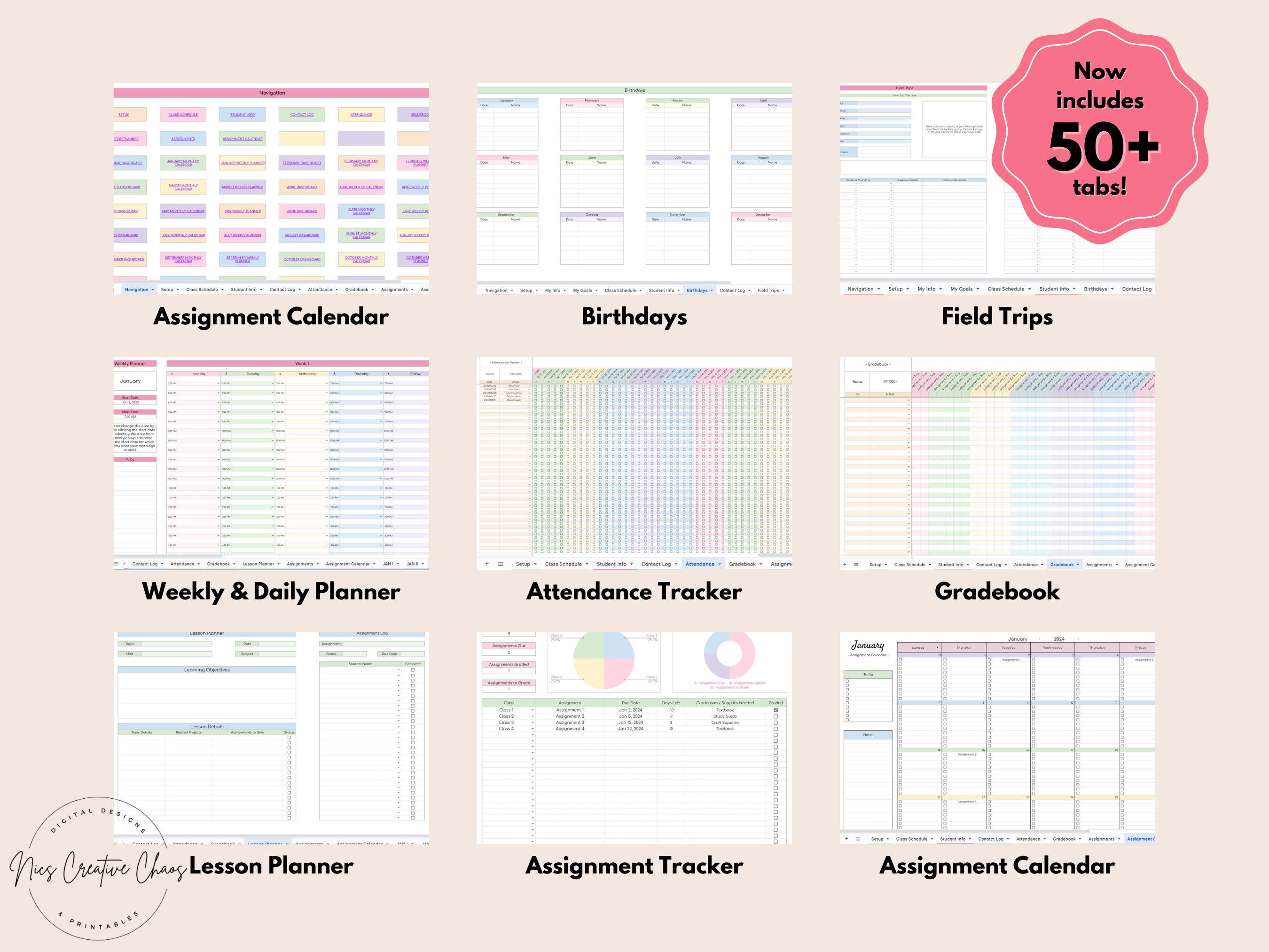 Teacher Planner Google Sheets, Attendance Checklist Spreadsheet