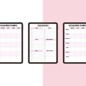 Weekly Meal Planner Printable Grocery List, Digital Meal Planner, Weekly Shopping List, Dinner Prep Template, Pink, Simple, Elegant Inserts