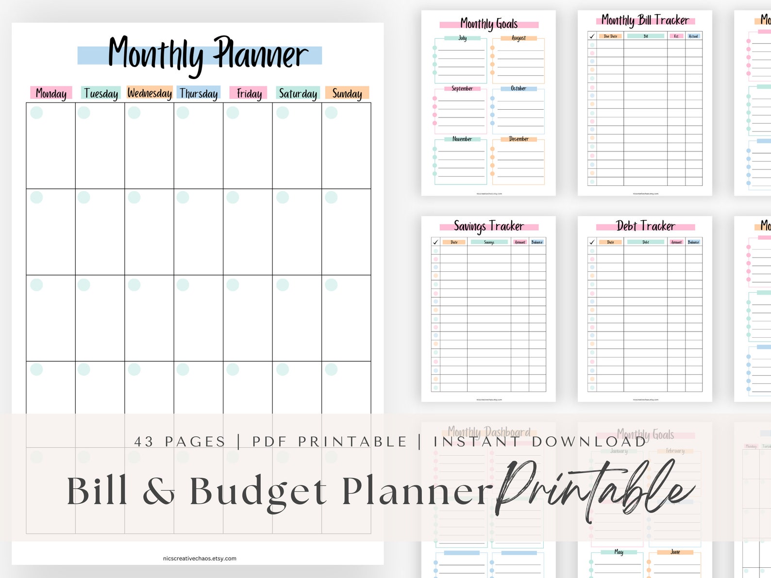 BUNDLE Printable Budget Planner Bills & Savings Trackers - Etsy