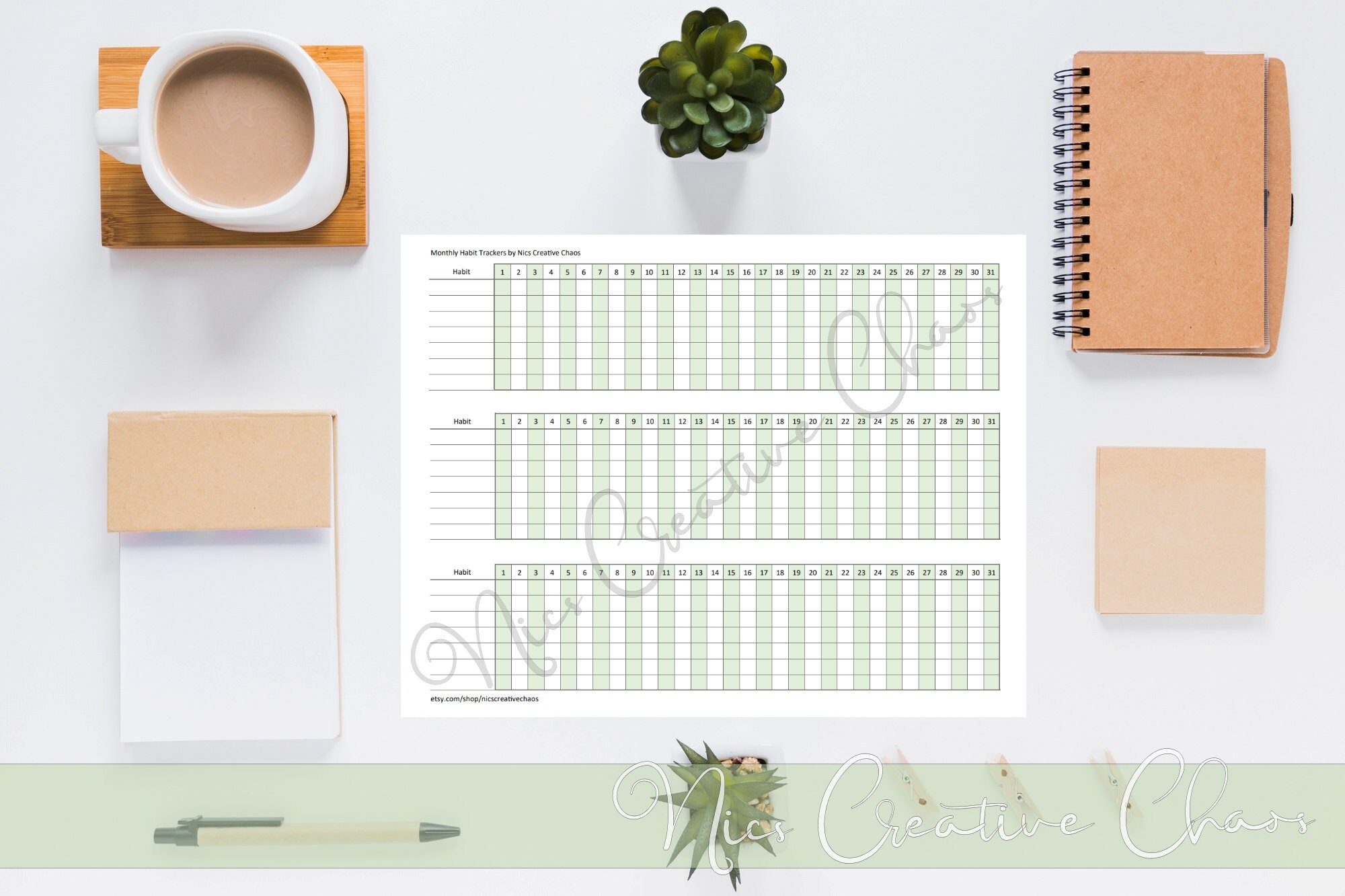 Monthly Habit Tracker Planner Printable Template for Organization and Goals DIY Planner Notebook ...