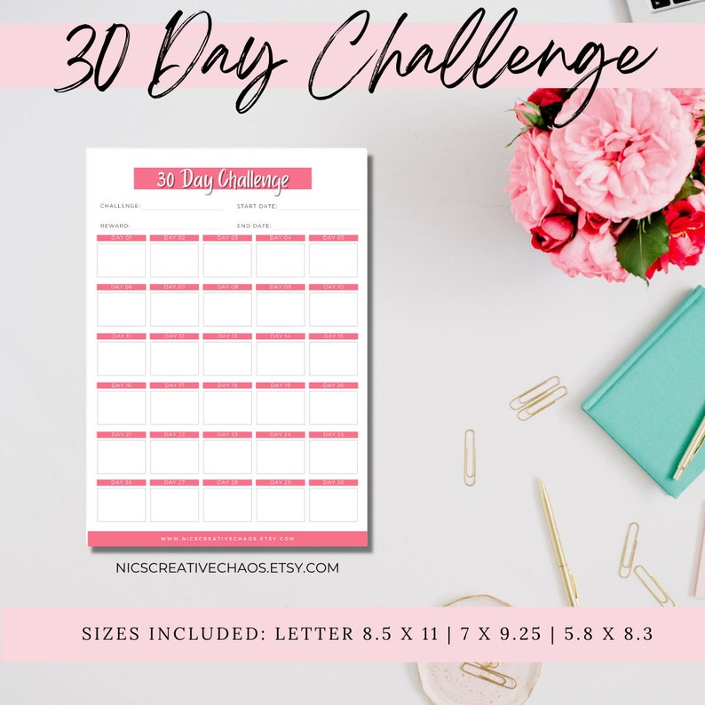 Blank 30 Day Challenge Printable Template Goals Self-care - Etsy