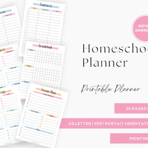 Printable Homeschool Planner, Teacher Planner, Digital Lesson Plan, Attendance & Assignment Trackers, Reading Log, 30 Page Undated BUNDLE