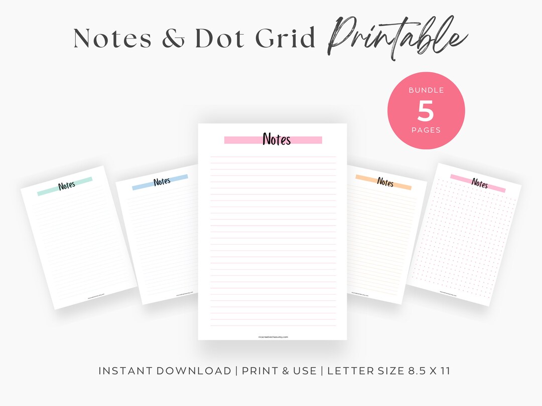 Notes & Dot Grid Printable BUNDLE, Planner Notes, DIY Notebook Pages
