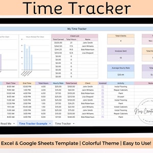 Time Tracker Spreadsheet, Excel & Google Sheets, Time keeping Tracker, Freelancer Time and Pay Spreadsheet, Business Tracker, Earnings Sheet