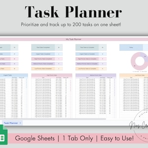 Task Tracker Spreadsheet Google Sheets, Digital Task Planner, To Do List Spreadsheet, Work Plan Tracker, Prioritize Tasks and Track Progress