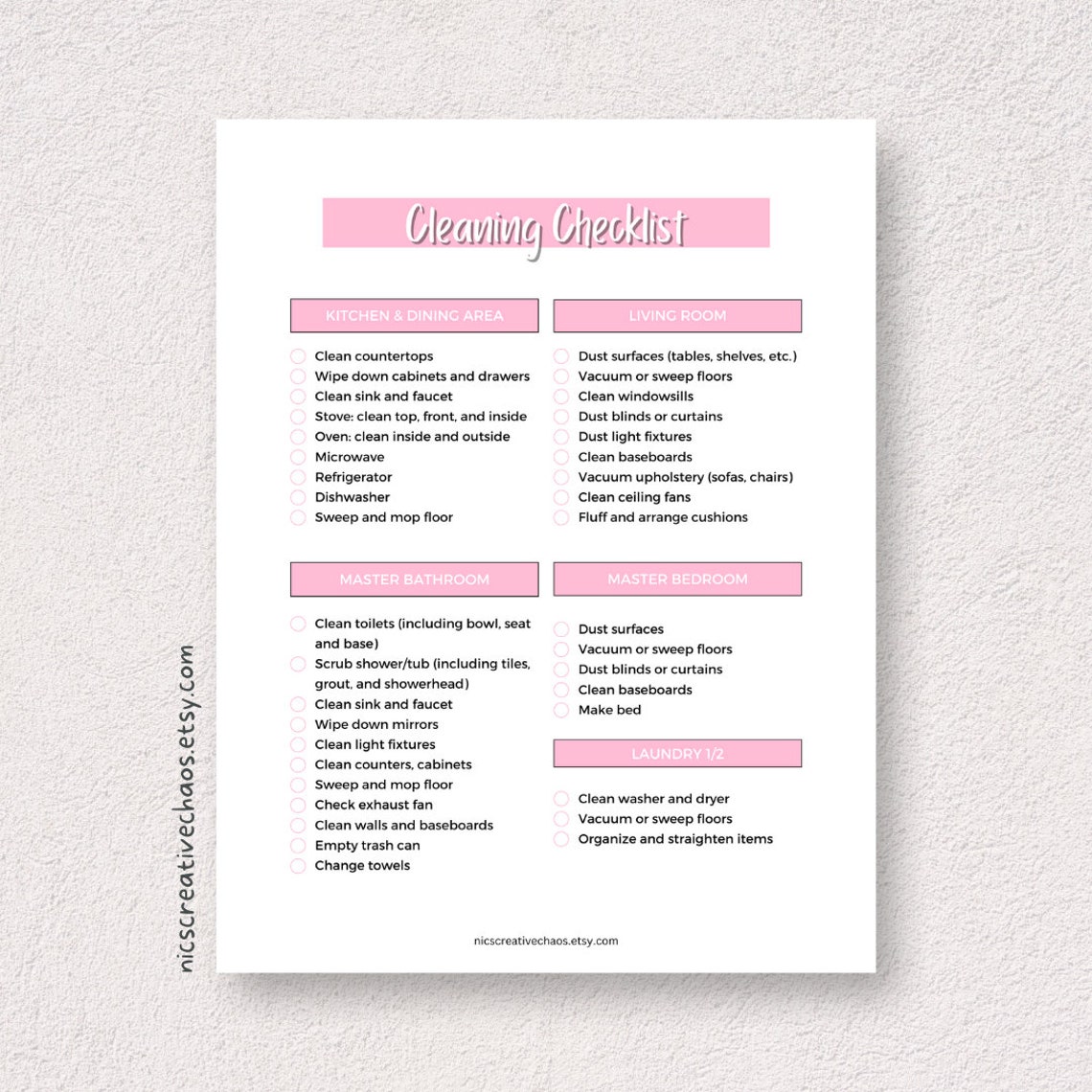 Printable Deep Cleaning Checklist Template, Prefilled Cleaning ...