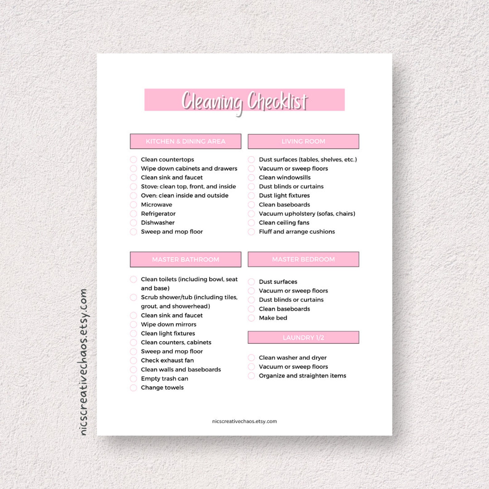 Printable Deep Cleaning Checklist Template, Prefilled Cleaning ...