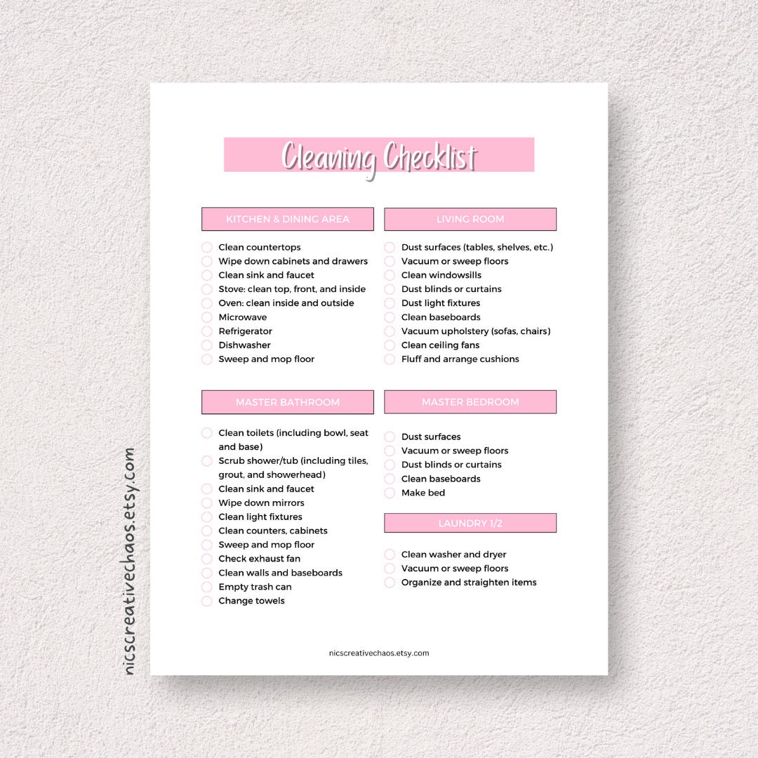 Printable Deep Cleaning Checklist Template, Prefilled Cleaning ...