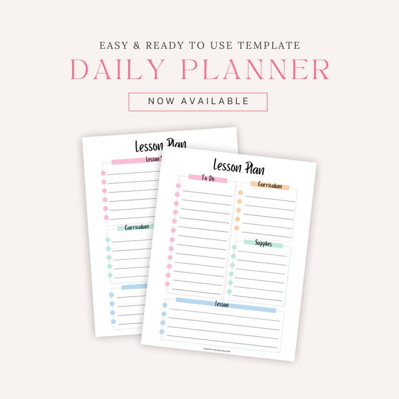 Homeschool Teacher Lesson Planner Printable Template Curriculum