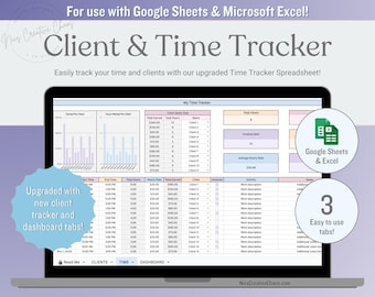 Client & Time Tracker Spreadsheet Google Sheets, Excel Time Keeping Template, Freelancer Pay Tracking Spreadsheet, Gig Work Tracker Log