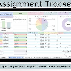 Google Sheets Assignment Tracker Spreadsheet Template, College Assignment Tracker & Calendar, Daily Planner, 3 in 1 Student Planner School