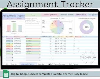 Modelo de planilha de controle de tarefas do Google Sheets, rastreador e calendário de tarefas para faculdade, planejador diário, planejador escolar 3 em 1 para estudantes