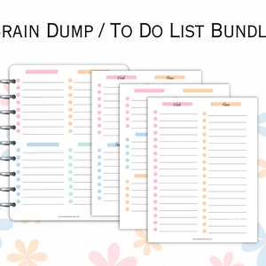 Printable To Do Lists, Brain Dump Printables, Checklists Priority Matrix Printables, Colorful List Templates 10 Pages Total, Planner Bundle
