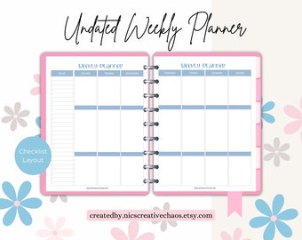 Undated Weekly Planner Printable, Vertical Weekly Planner, Printable Weekly Planner, Week on Two Page Spread, Digital Planner Template
