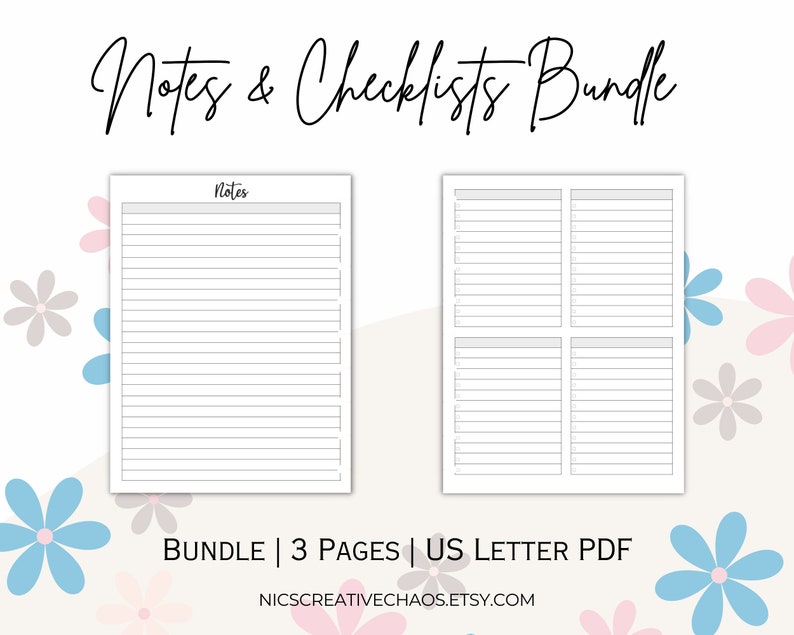 Notes Planner Templates Bundle, Printable Checklist & Notes Pages, to ...