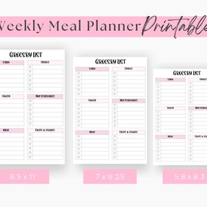 Weekly Meal Planner Printable Grocery List, Digital Meal Planner, Weekly Shopping List, Dinner Prep Template, Pink, Simple, Elegant Inserts
