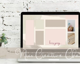Aesthetic Desktop Organizer, Pink Blush Computer Wallpaper, Cute Tablet Theme, Inspirational Quote Desktop Wallpaper PNG, Digital Download
