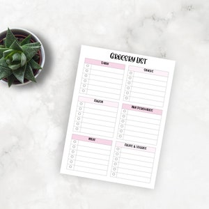 Weekly Meal Planner Printable Grocery List, Digital Meal Planner, Weekly Shopping List, Dinner Prep Template, Pink, Simple, Elegant Inserts