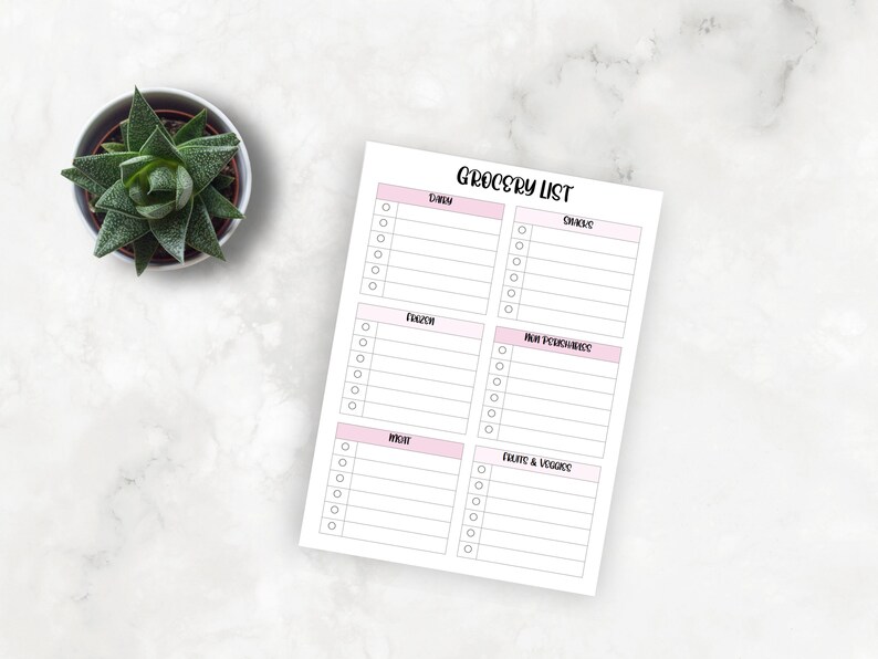 Weekly Meal Planner Printable Grocery List, Digital Meal Planner, Weekly Shopping List, Dinner Prep Template, Pink, Simple, Elegant Inserts