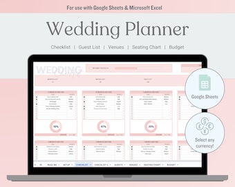 All-in-1 Wedding Planner Spreadsheet Google Sheets, Digital Wedding Checklist, Wedding Budget Tracker, Guest List, Seating Chart, Meal Plan