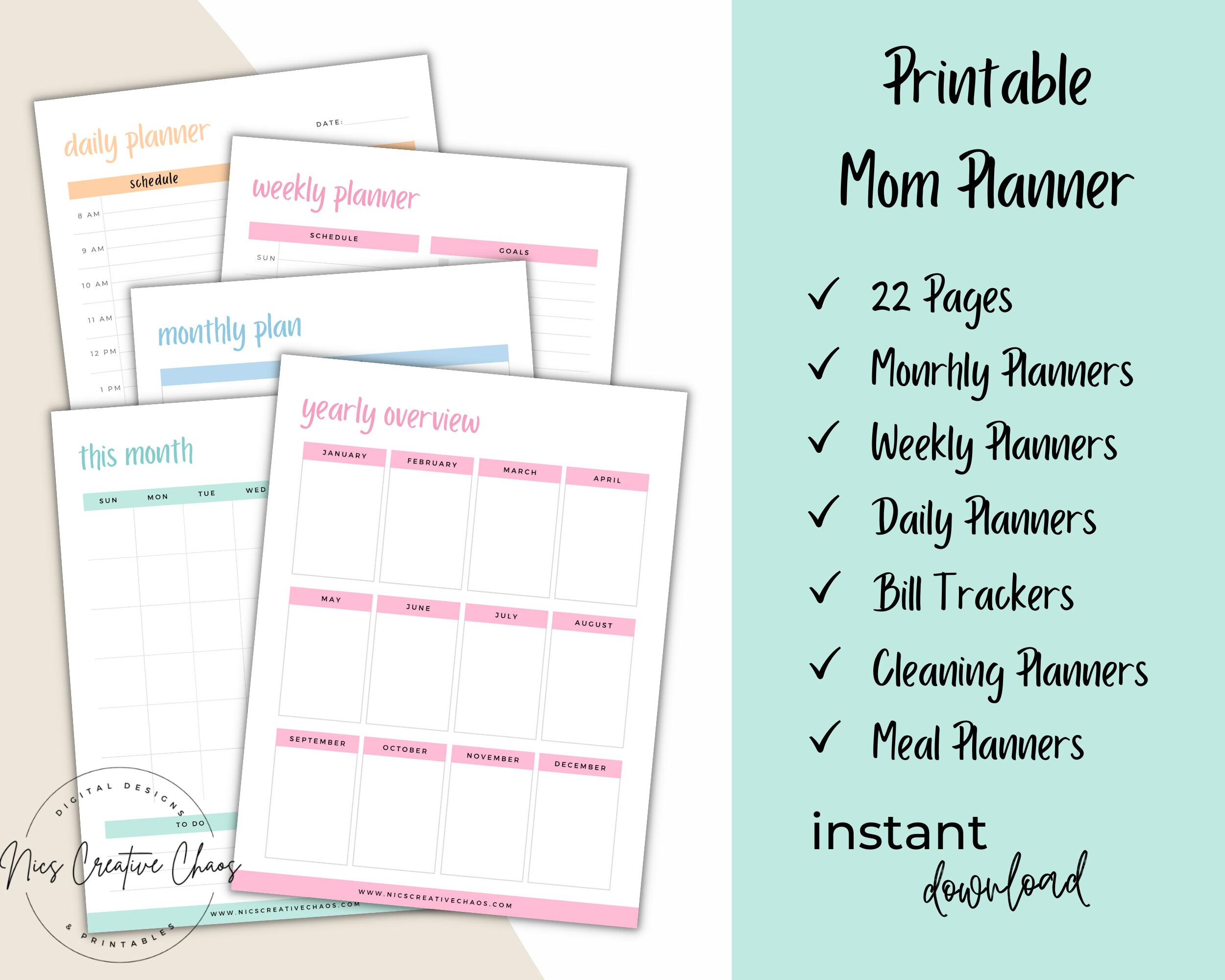 Mom Planner Printable BUNDLE, Undated Daily & Weekly Planners, Budget ...