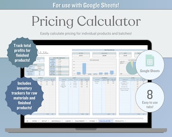 Pricing Calculator Spreadsheet Template, Google Sheets Inventory Cost Sheet, Custom Price List Tool, Small Business Product Pricing Guide