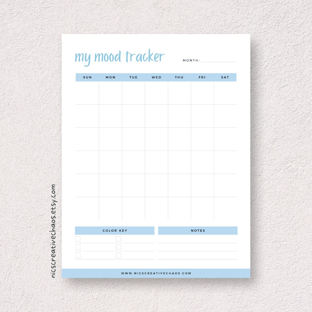 Monthly Mood Tracker Printable Template or Digital Mood Planner, Mood Calendar, Health ...