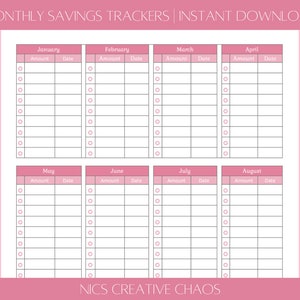 Monthly Savings Trackers | Budget Checklists | Simple Functional Printables and Planner Inserts or Print as Stickers