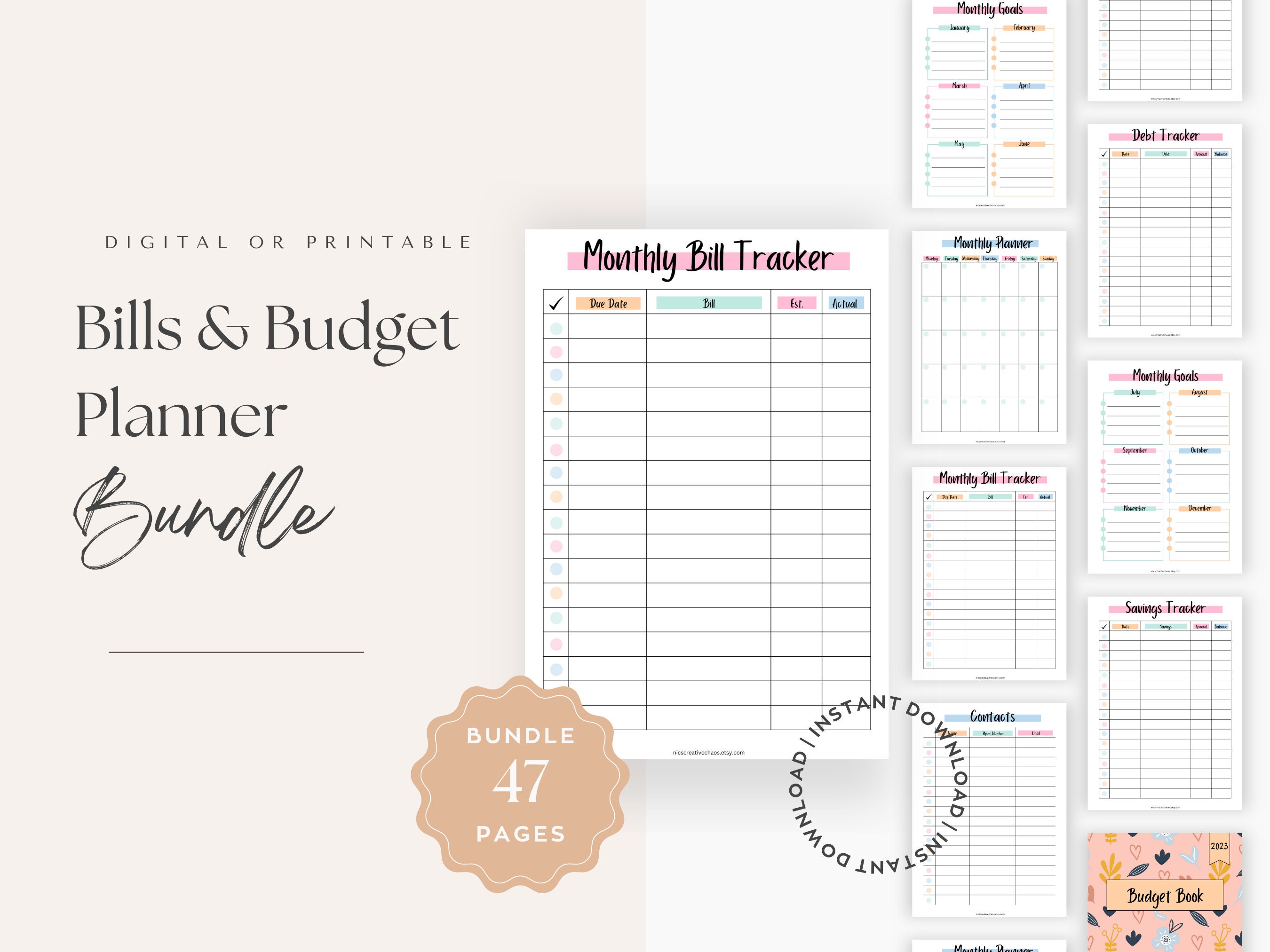 BUNDLE Printable Budget Planner Bills & Savings Trackers - Etsy