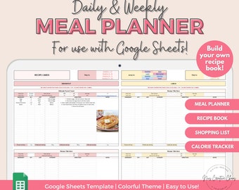Maaltijdplanner-spreadsheet | Receptenboek en boodschappenlijst | Maaltijdplanner voor Google Spreadsheets | Calorietracker | Digitale download